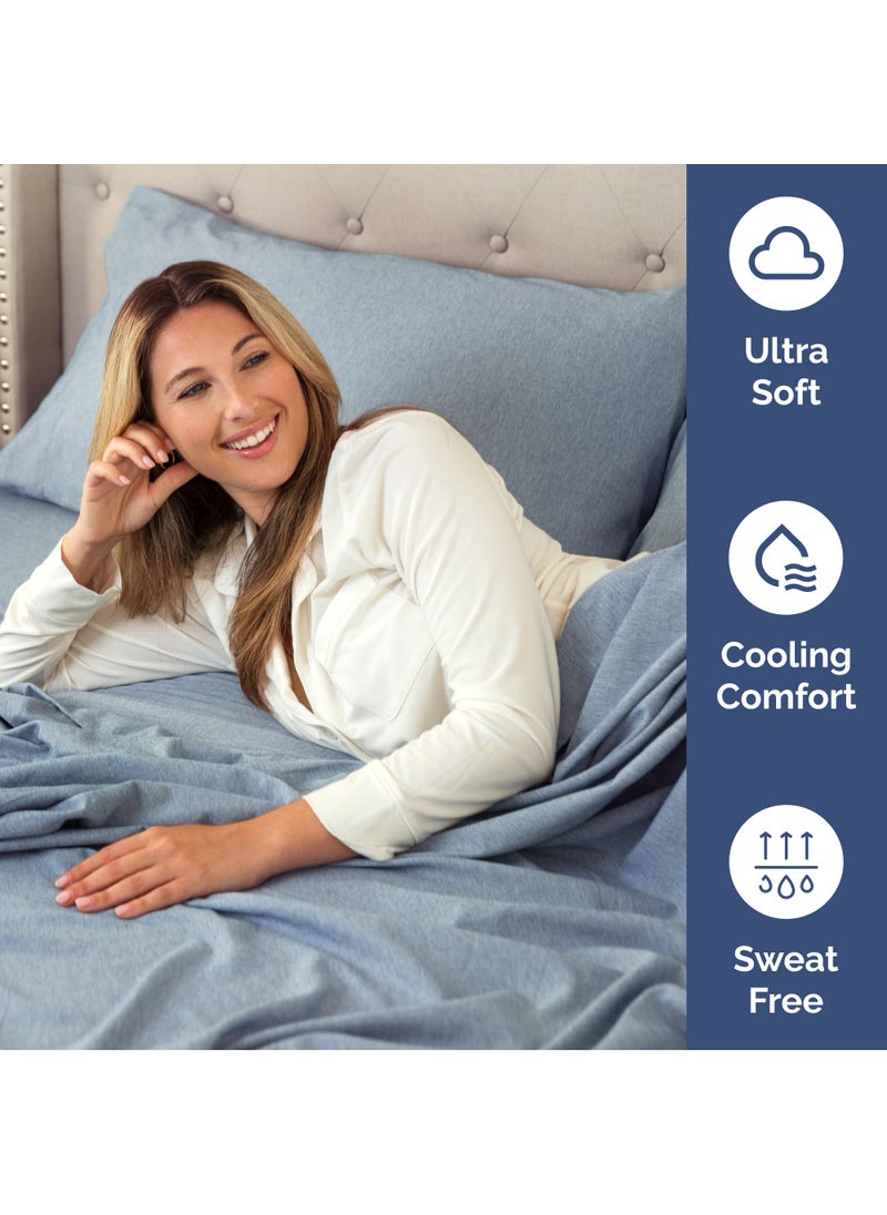 Extra Deep Split King Sheet Set - 7 Piece Breathable & Cooling Sheets - Hotel Luxury Bed Sheets Set - Easy Fit - Soft  Wrinkle Free & Comfy Sheets Set - Heathered Blue Sheet Set w/Extra Deep Pockets
