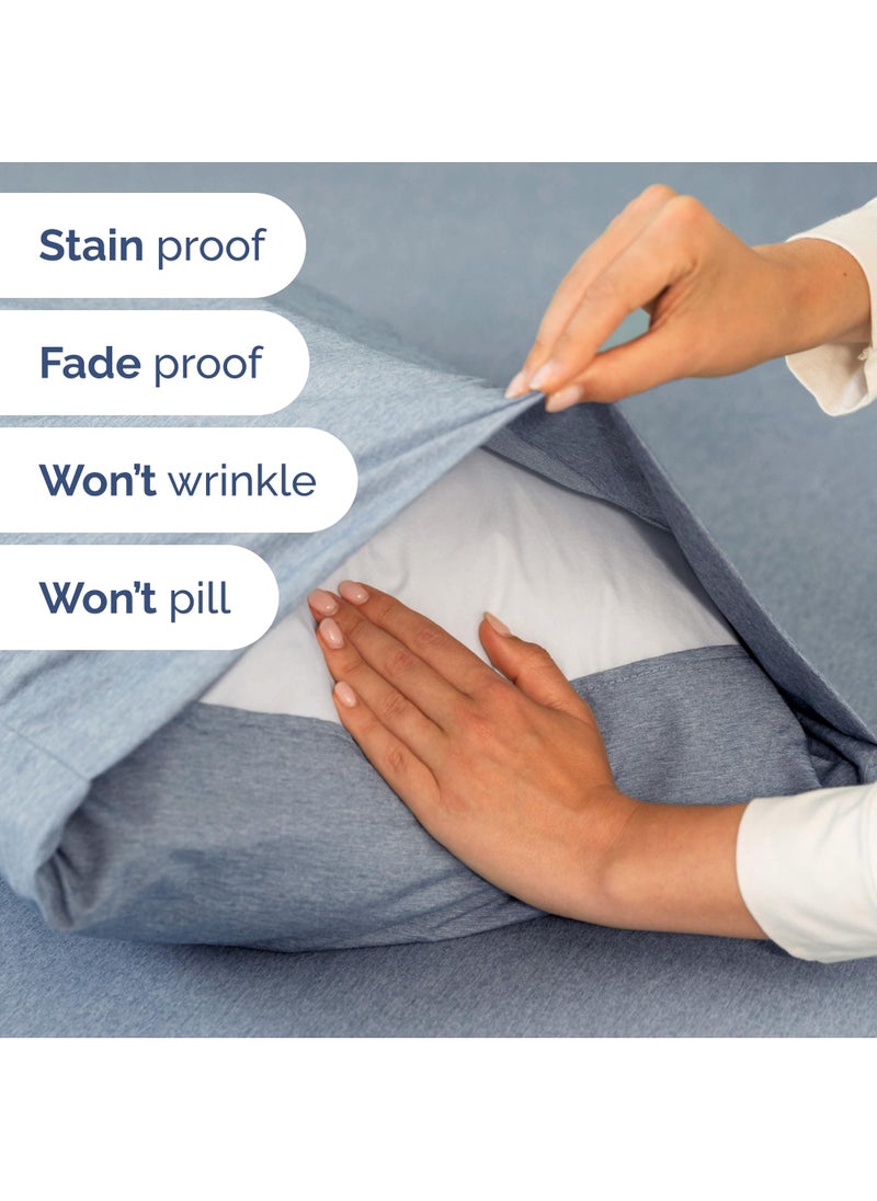 Extra Deep Split King Sheet Set - 7 Piece Breathable & Cooling Sheets - Hotel Luxury Bed Sheets Set - Easy Fit - Soft  Wrinkle Free & Comfy Sheets Set - Heathered Blue Sheet Set w/Extra Deep Pockets