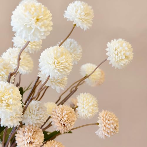Cherica 10 Pcs Fake Flowers Artificial Mums With Long Stems Faux Pompon Mums Floral Arrangement 2 Mixed Colors Plastic Flowers Silk Dried Flowers Home Decor Fall Decorations For Home VaseNo Vase - Image 3