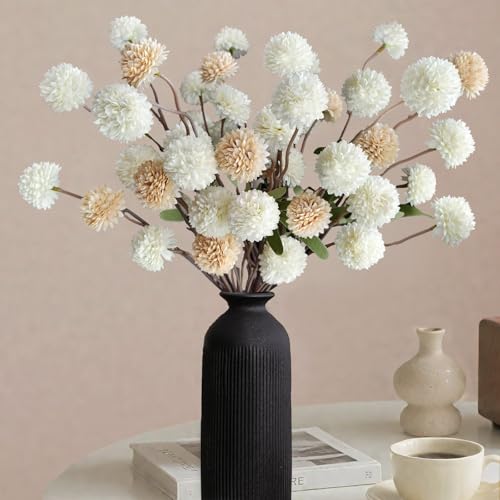 Cherica 10 Pcs Fake Flowers Artificial Mums With Long Stems Faux Pompon Mums Floral Arrangement 2 Mixed Colors Plastic Flowers Silk Dried Flowers Home Decor Fall Decorations For Home VaseNo Vase - Image 1