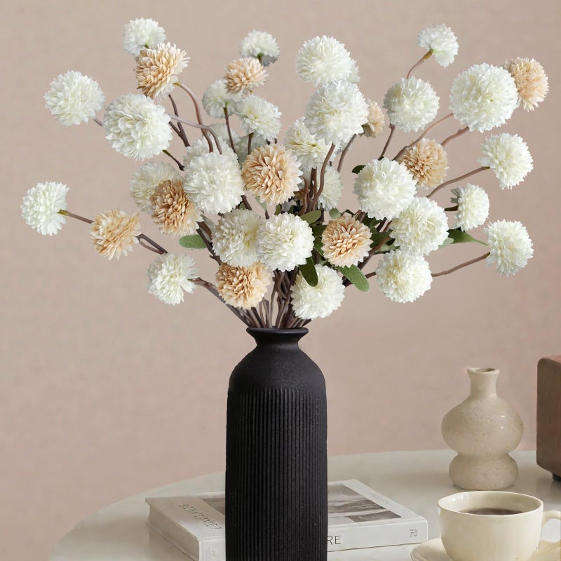 Cherica 10 Pcs Fake Flowers Artificial Mums With Long Stems Faux Pompon Mums Floral Arrangement 2 Mixed Colors Plastic Flowers Silk Dried Flowers Home Decor Fall Decorations For Home VaseNo Vase - Image 2