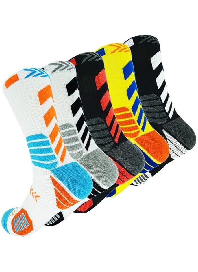 Joyelink Basketball Socks for Men Running Training Boys Compression Cotton Sock Men's Athletic Crew Socks Performance Thick Cushioned Sport Lightweight and Breathable 5 Pairs  - Image 1