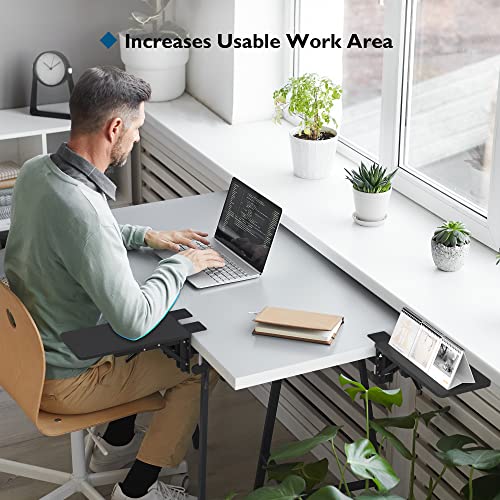 BONTEC Desk Extender Tray, 11.8"x5.9" Table Mount Arm Wrist Rest Shelf, 90°Foldable Elbow Support, Clamp on Computer Arm Rest for Desk, Office & Home Use, Durable & Easy to Install - Image 2