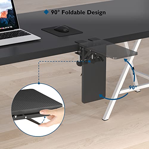 BONTEC Desk Extender Tray, 11.8"x5.9" Table Mount Arm Wrist Rest Shelf, 90°Foldable Elbow Support, Clamp on Computer Arm Rest for Desk, Office & Home Use, Durable & Easy to Install - Image 3