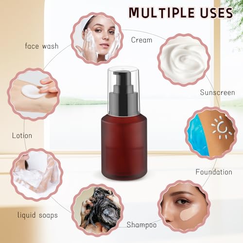 Wresty 6 Pcs Empty Glass Pump Bottles Refillable Cream Lotion Bottles Travel Sample Bottles Cosmetic Dispenser Bottle Containers For Lotion Cream Emulsion Essence (Red, 60ml/2oz) - Image 5
