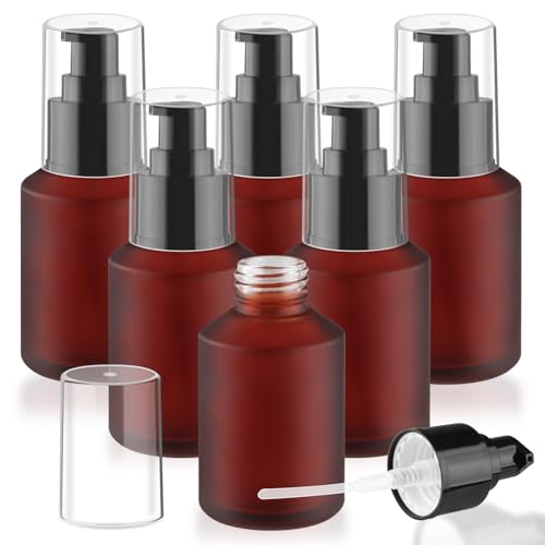 Wresty 6 Pcs Empty Glass Pump Bottles Refillable Cream Lotion Bottles Travel Sample Bottles Cosmetic Dispenser Bottle Containers For Lotion Cream Emulsion Essence (Red, 60ml/2oz) - Image 1