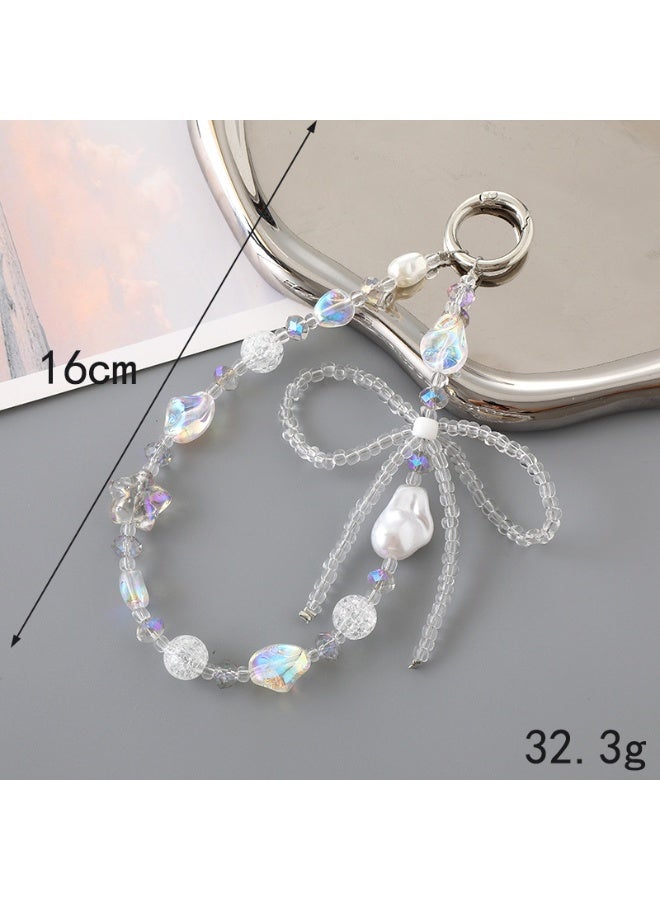 NIBEMINENT Phone Charm/ Chain Strap for Women Girls, Acrylic Pearl Bow Cell Phone Case Lanyard Wrist Strap