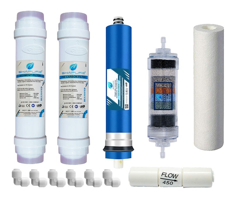 Shapure RO Service Kit with 80 GPD Membrane, Alkaline Filter Kit with TDS Meter, Flow Restrictor, Connectors Compatible with All RO Water Purifiers (Works up to 2500, Alkaline + Membrane) - Image 1