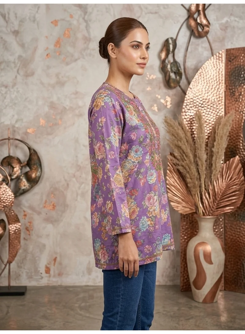 Alaya Purple Hand Embroidered Chikankari Chiffon Kurti-ALFCRK115 for Women | Best Price UAE