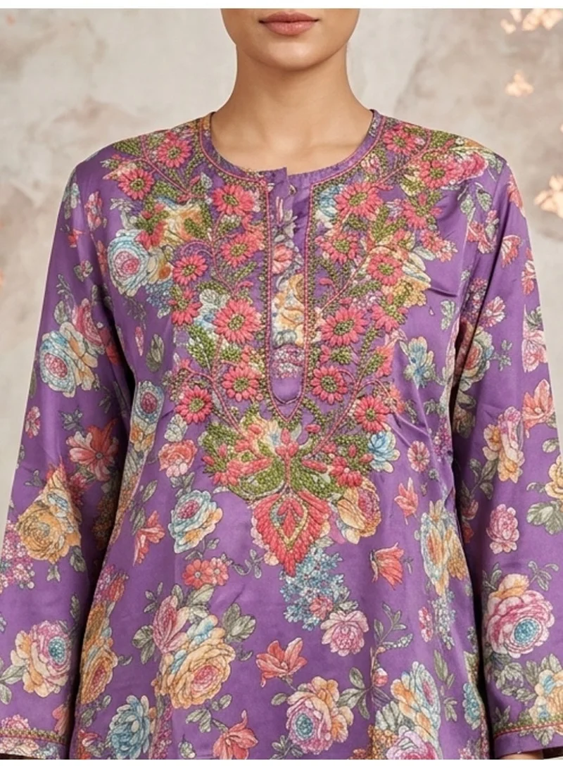 Alaya Purple Hand Embroidered Chikankari Chiffon Kurti-ALFCRK115 for Women | Best Price UAE