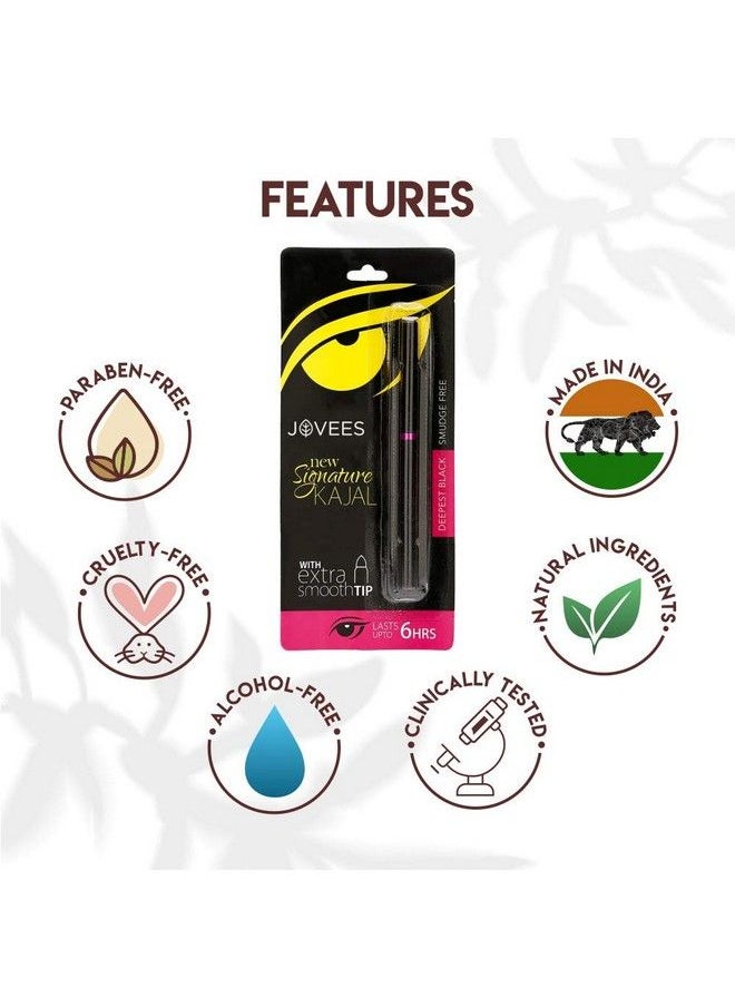 Jovees - Herbal New Signature Kajal With Extra Smooth Tip 3 Gms ; Herbal Kohl ; Smudge Free ; Lasts Upto 6 Hours ; Deepest Black - Image 1