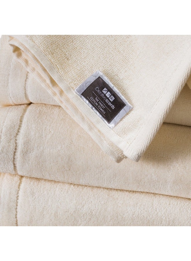 Creative Scents Cotton Fingertip Towels Set - 4 Pack - 11 x 18 Inches Decorative Extra-Absorbent and Soft Terry Towel for Bathroom - Powder Room, Guest and Housewarming Gift (Cream and Brown) - Image 4