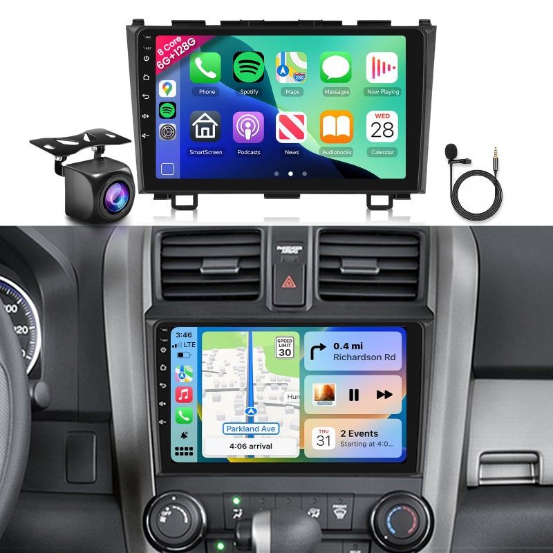 Podofo 8 CORE 6G+128G Car Radio Stereo for Honda CRV 2007-2011 with Wireless CarPlay Android Auto, 9 Inch IPS Touch Screen Android 13 GPS WiFi 32-Band DSP Bluetooth SWC AHD Backup Camera - Image 1