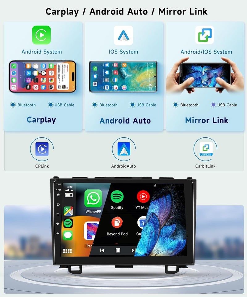 Podofo 8 CORE 6G+128G Car Radio Stereo for Honda CRV 2007-2011 with Wireless CarPlay Android Auto, 9 Inch IPS Touch Screen Android 13 GPS WiFi 32-Band DSP Bluetooth SWC AHD Backup Camera - Image 3