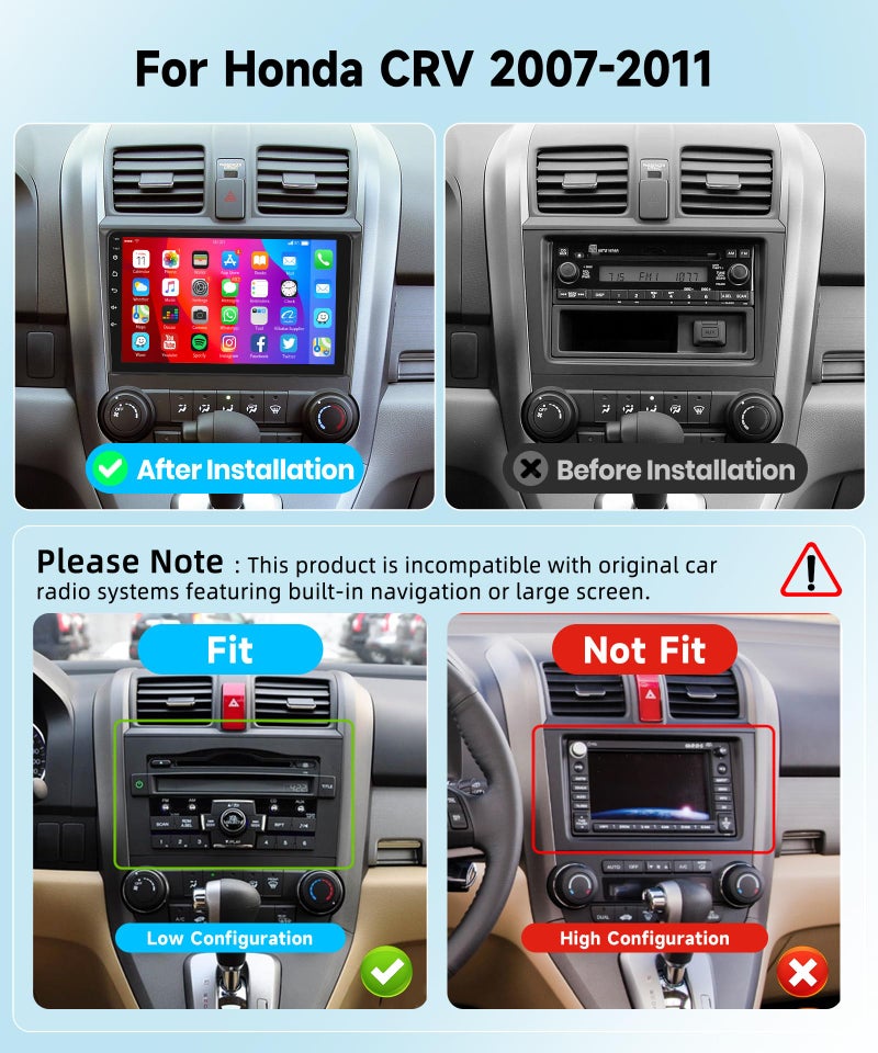 Podofo 8 CORE 6G+128G Car Radio Stereo for Honda CRV 2007-2011 with Wireless CarPlay Android Auto, 9 Inch IPS Touch Screen Android 13 GPS WiFi 32-Band DSP Bluetooth SWC AHD Backup Camera - Image 2