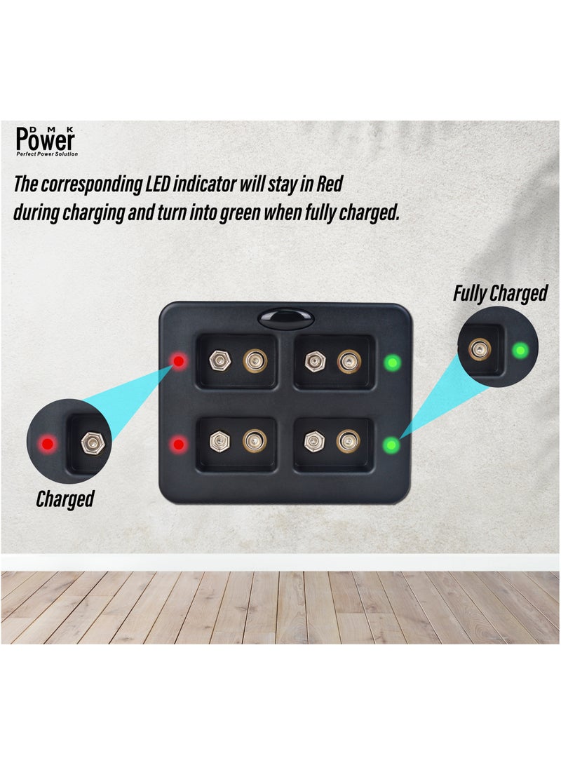 DMK Power TC-Q94 4-Slot Quick Rechargeable Li-ion/Ni-Mh/Ni-Cd 9V Fast Charger with LED Indicator and Built-in Protection Board. - Image 2