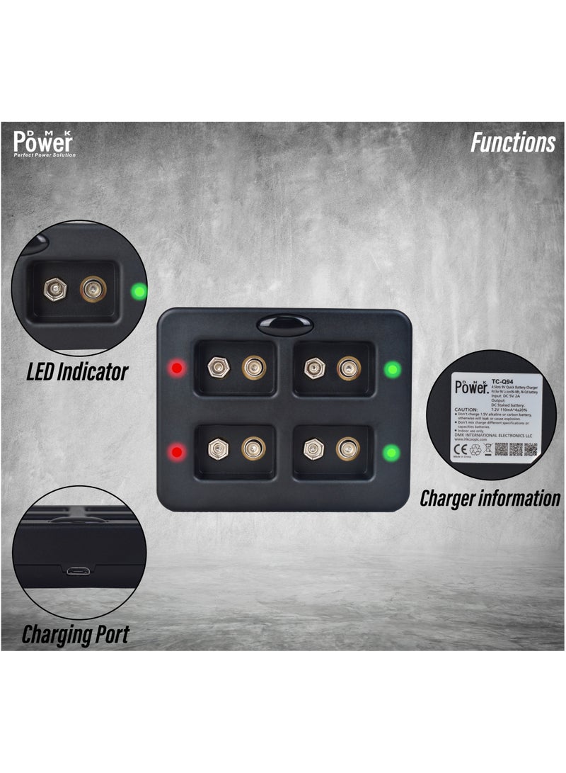 DMK Power TC-Q94 4-Slot Quick Rechargeable Li-ion/Ni-Mh/Ni-Cd 9V Fast Charger with LED Indicator and Built-in Protection Board. - Image 3