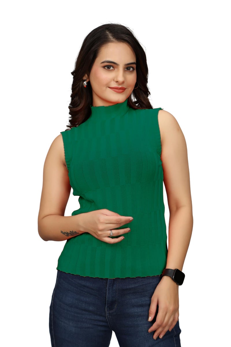 BROGBUS Women's Cotton and Polyester Blend Sleeveless Tank Top for Girls Regular Fit Casual Top (Free Size, Green) - Image 1