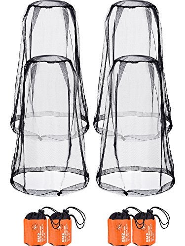 HESTYA 4 Pack Mosquito Head Net Face Mesh Protecting Net for Outdoor Hiking Camping Climbing Mosquito Fly Insects PreventingBlack
