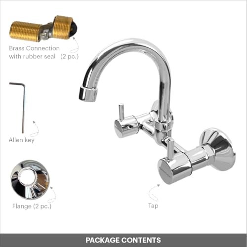 Johnson Bathrooms Johnson Coral Wall Mounted Sink Mixer with Spout| Compact Sleek and Stylish| with 2 Wall Flanges, 2 Inlet Connection Legs| Faucet for Modern Kitchen| Provision for Hot & Cold Water| 10 Years Warranty - Image 3