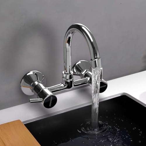 Johnson Bathrooms Johnson Coral Wall Mounted Sink Mixer with Spout| Compact Sleek and Stylish| with 2 Wall Flanges, 2 Inlet Connection Legs| Faucet for Modern Kitchen| Provision for Hot & Cold Water| 10 Years Warranty - Image 1