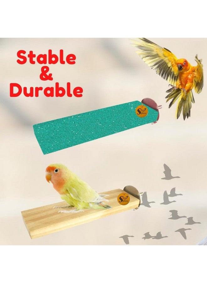 Sage Square Wooden Stand Sand Platform Made Of Natural Wood, Combo Of Two (2*5.5 & Sand 2*5.5 Inch) Rectangle Shaped Perch Stand, Cage Accessories, Playful Toy, Suitable For Birds, Parrots, Budgies - Image 2