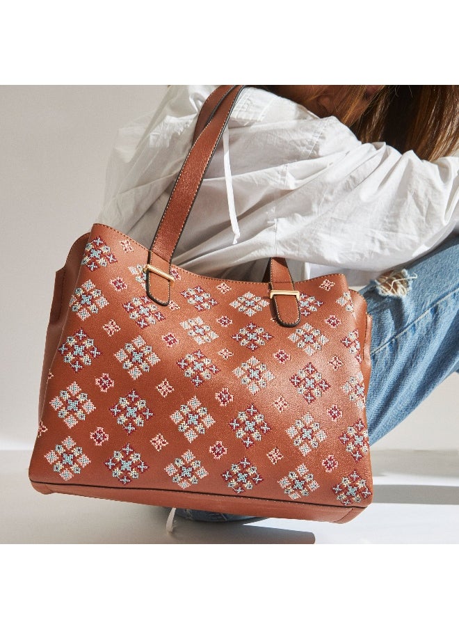Chumbak Vintage Cross Stitch Tote -Tan  - Image 1