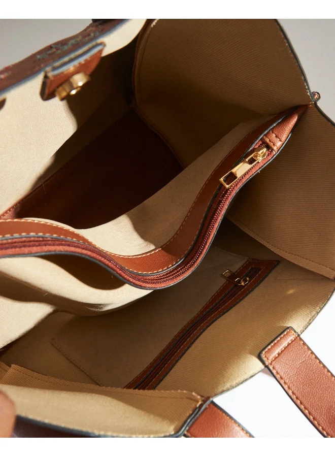 Chumbak Vintage Cross Stitch Tote -Tan