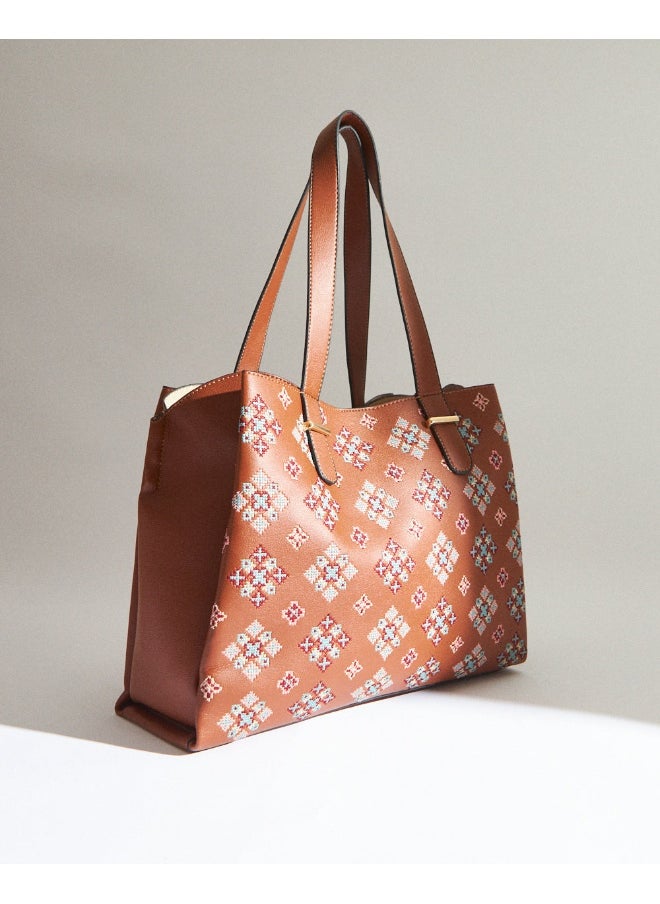 Chumbak Vintage Cross Stitch Tote -Tan  - Image 4