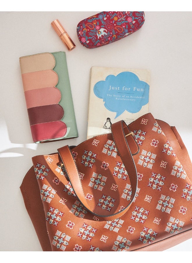 Chumbak Vintage Cross Stitch Tote -Tan  - Image 3