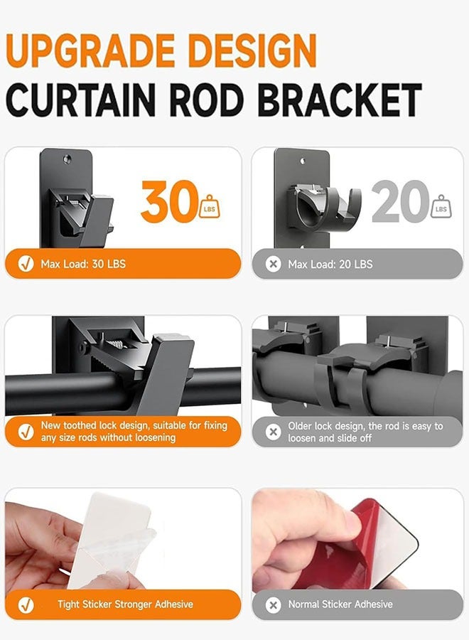 Curtain Rod Holders, 2 Pack No Drill Curtain Rod Brackets, Self Adhesive Curtain Rod Brackets Up to 30 LB, Nail Free Curtain Rod Hooks for Bathroom, Bedroom, Livingroom, Kitchen - Image 5