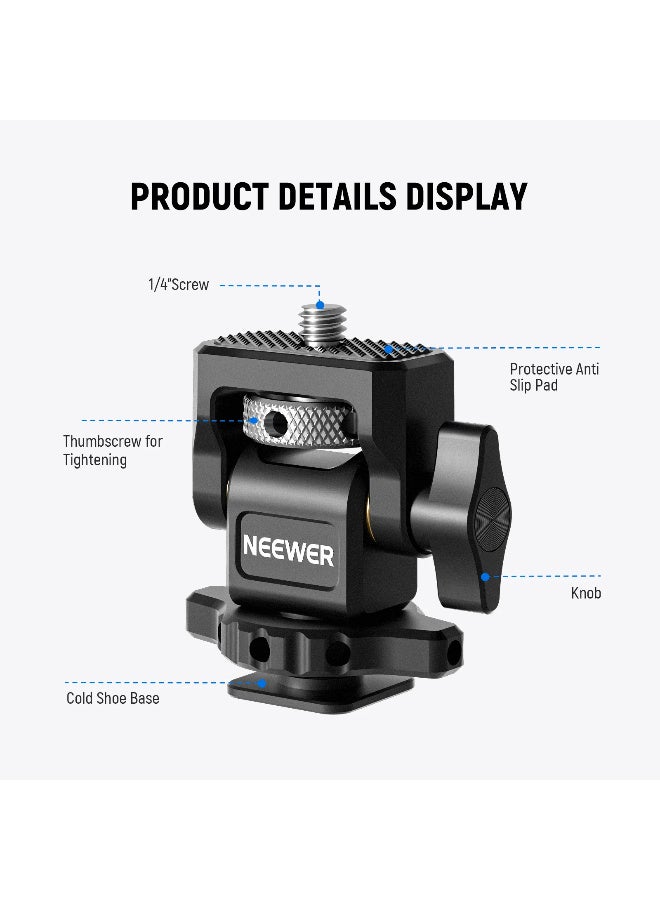 NEEWER Field Monitor Holder with Cold Shoe Mount – Adjustable 180° Tilt & 360° Swivel, 1/4" Screw with Locating Pin, Aluminum Bracket for 5"-7" Monitors Compatible with Atomos & Camera Rigs - Image 2
