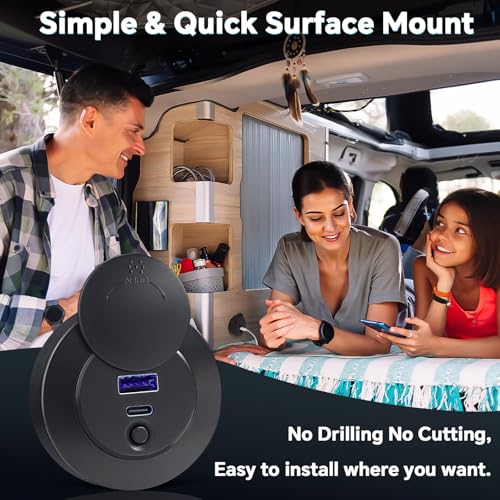Acegoo RV USB Charger Outlet, 50W Dual Port 12V Quick Charging Port, 30W PD Type-C & 20W USB-A Surface Mount Panel for RV Camper Trailer Truck Boat Golf Cart (2Pcs) - Image 2