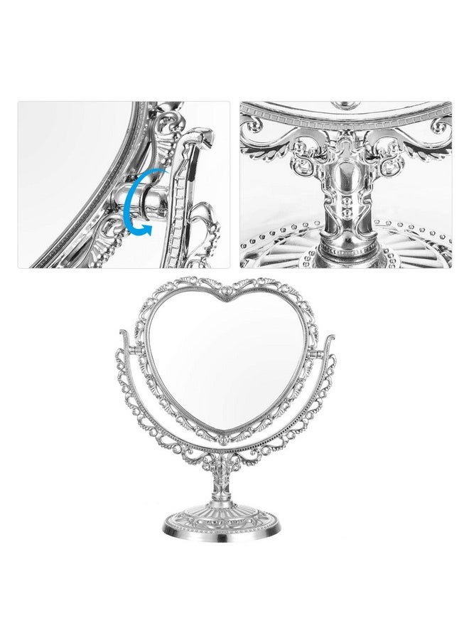 Beaupretty Heart Vanity Mirror Two Sided Swivel Tabletop Makeup Mirror European Love Double Face Princess Mirror For Desk Dresser Beauty Use Silver  - Image 5