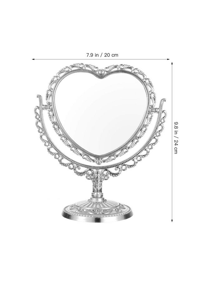 Beaupretty Heart Vanity Mirror Two Sided Swivel Tabletop Makeup Mirror European Love Double Face Princess Mirror For Desk Dresser Beauty Use Silver  - Image 2