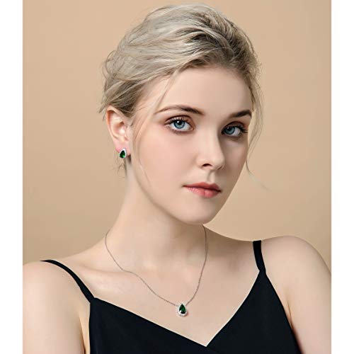 AMYJANE Emerald Jewelry Set for Women - Silver Green Crystal Rhinestone CZ Teardrop Pendant Necklace Earrings Set for Women Bridesmaid Bride Bridal Jewelry May Birthstone Necklace Set - Image 2