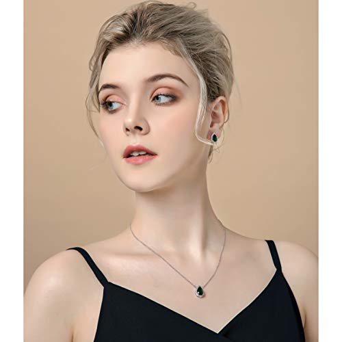 AMYJANE Emerald Jewelry Set for Women - Silver Green Crystal Rhinestone CZ Teardrop Pendant Necklace Earrings Set for Women Bridesmaid Bride Bridal Jewelry May Birthstone Necklace Set - Image 3