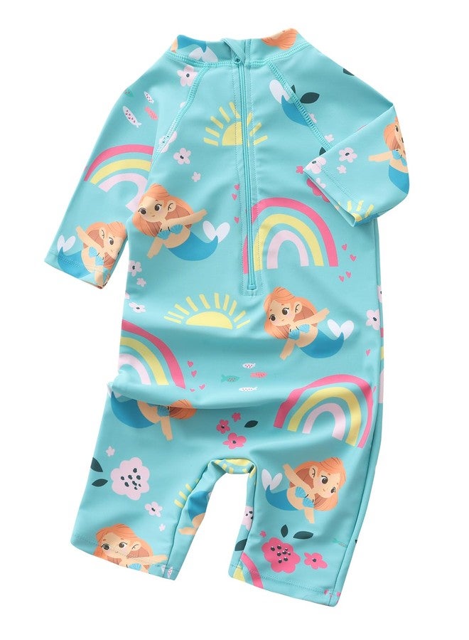 Aisyee Toddler Girls Rash Guard Sunsuits for Baby Girls One Piece Swimsuits UPF 50+ Short Sleeve Bathing Suit Beachwear Green Sunny Rainbow 3T - Image 2