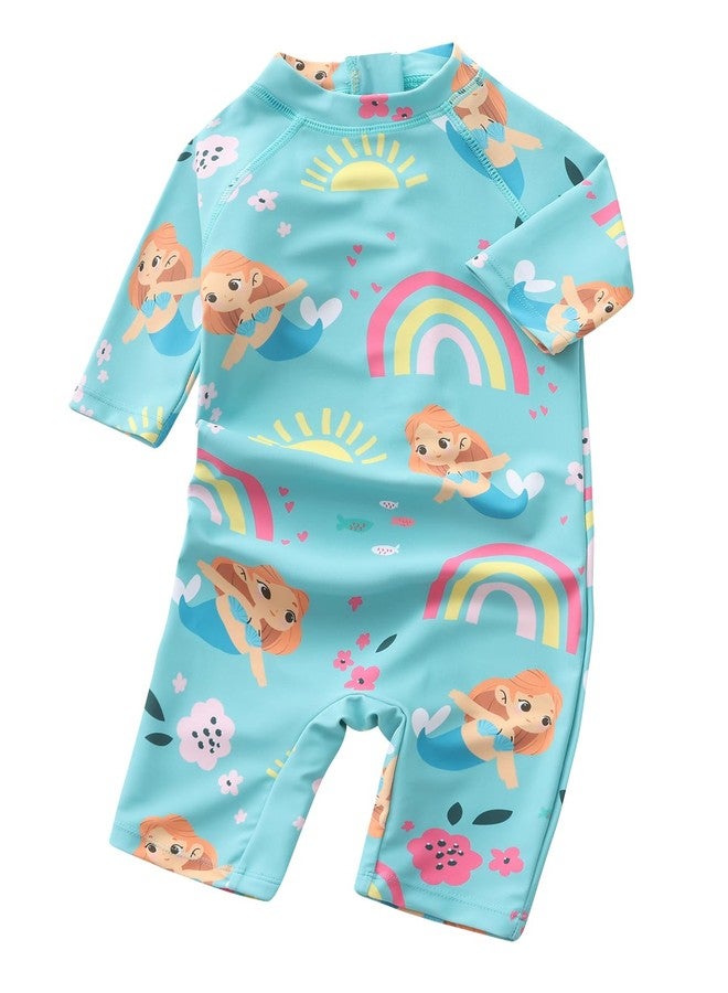 Aisyee Toddler Girls Rash Guard Sunsuits for Baby Girls One Piece Swimsuits UPF 50+ Short Sleeve Bathing Suit Beachwear Green Sunny Rainbow 3T - Image 1