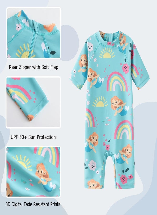 Aisyee Toddler Girls Rash Guard Sunsuits for Baby Girls One Piece Swimsuits UPF 50+ Short Sleeve Bathing Suit Beachwear Green Sunny Rainbow 3T - Image 3