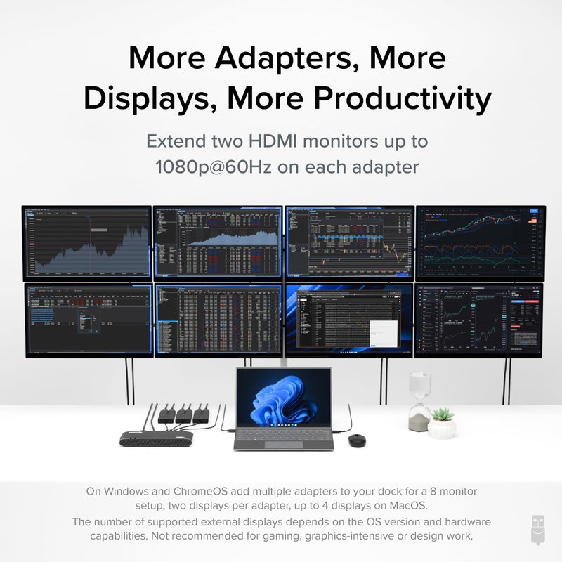 Plugable Dual Monitor Adapter for M1/M2/M3/M4 macOS Systems, Windows, ChromeOS. Broad Compatibility - Thunderbolt, USB-C, USB 3.0 to HDMI Adapter for Dual Monitors 1920x1080 @60Hz, SMI Driver Required - Image 3