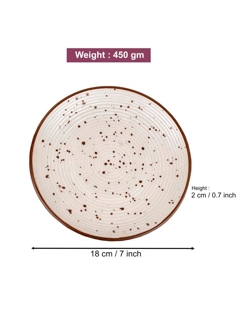 StyleMyWay Ribbed Ceramic Quarter Plates with Brown Speckles (7 inches, Set of 6, Off White) | Dishwasher Safe Small Side Plates | Microwave Safe Snack Plates for Party - Image 5