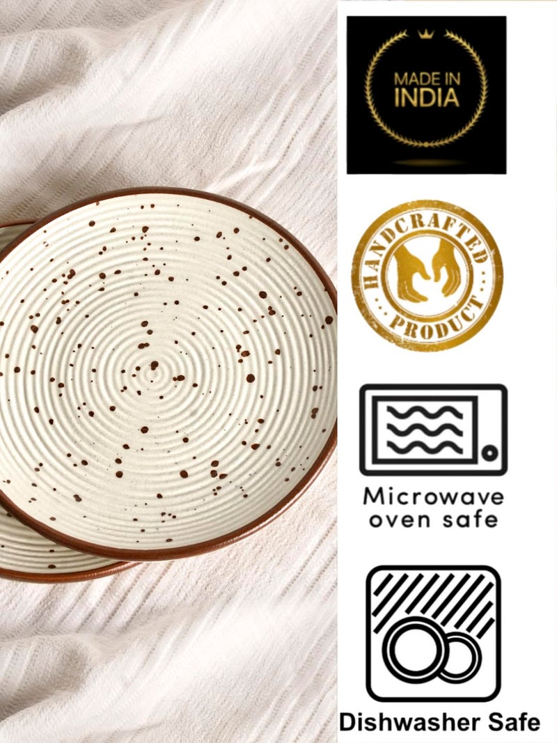 StyleMyWay Ribbed Ceramic Quarter Plates with Brown Speckles (7 inches, Set of 6, Off White) | Dishwasher Safe Small Side Plates | Microwave Safe Snack Plates for Party - Image 4