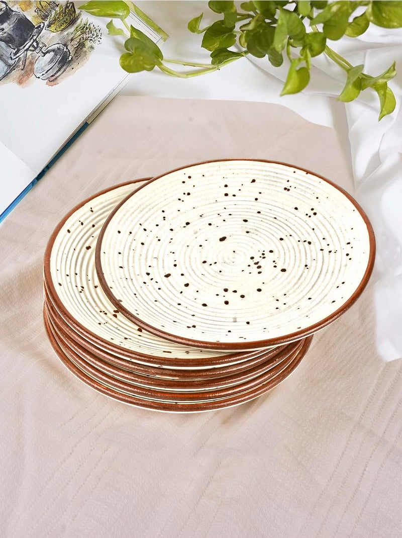 StyleMyWay Ribbed Ceramic Quarter Plates with Brown Speckles (7 inches, Set of 6, Off White) | Dishwasher Safe Small Side Plates | Microwave Safe Snack Plates for Party - Image 3