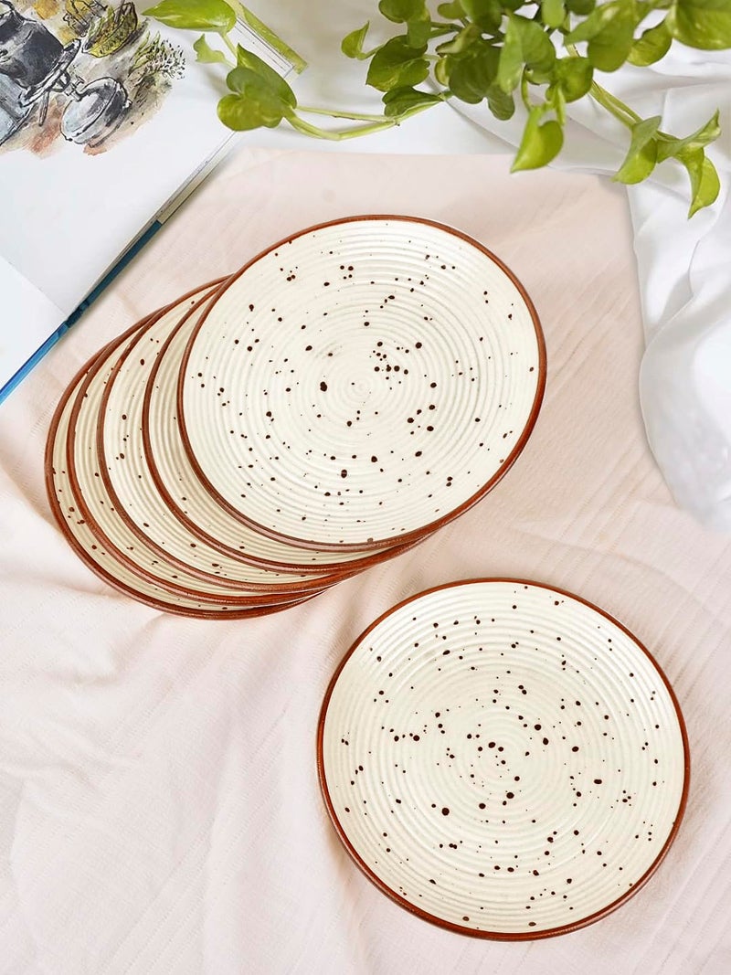 StyleMyWay Ribbed Ceramic Quarter Plates with Brown Speckles (7 inches, Set of 6, Off White) | Dishwasher Safe Small Side Plates | Microwave Safe Snack Plates for Party - Image 2