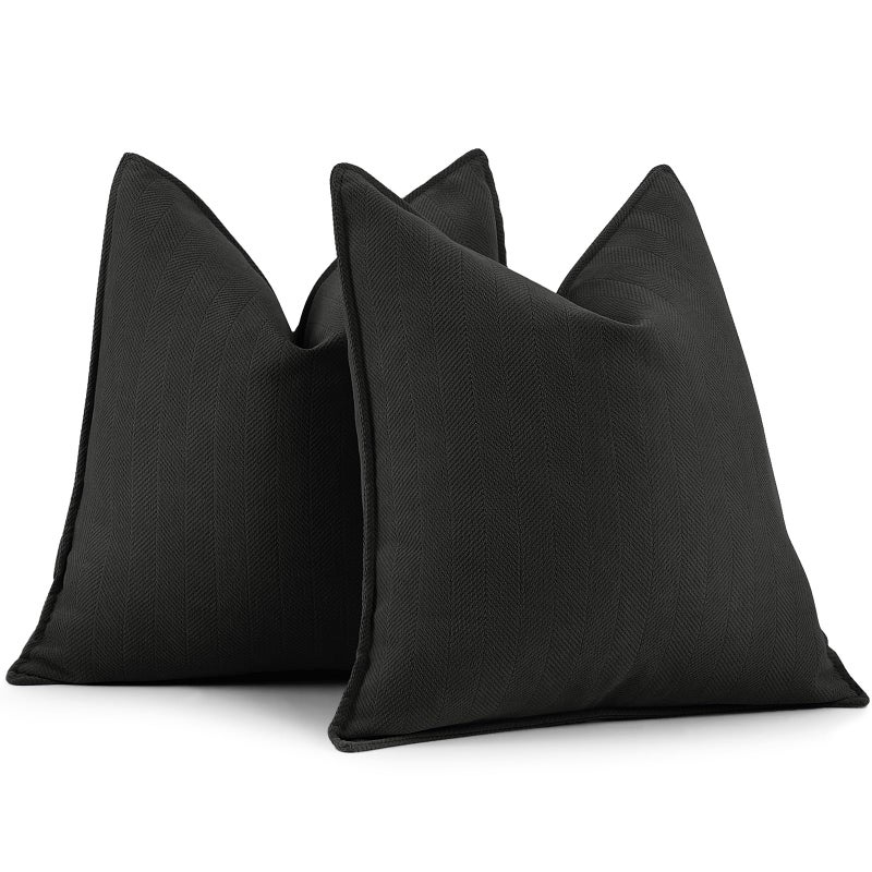ZWJD Black Pillow Covers 18x18 Set of 2 Chenille Throw Pillow Covers with Elegant Design Soft and Luxurious Decorative Throw Pillows for Couch, Bed, and Home Decor - Image 1
