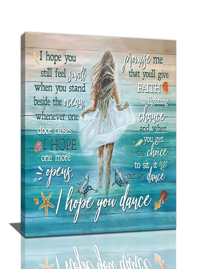 Tijuboni Beach Canvas Wall Art Ocean Coastal Shell Starfish White Dress Girl Wall Decor I Hope You Dance Pictures Painting Prints Coastal Theme Framed Artwork Decor for Bathroom Bedroom Living Room 12"x16" - Image 1