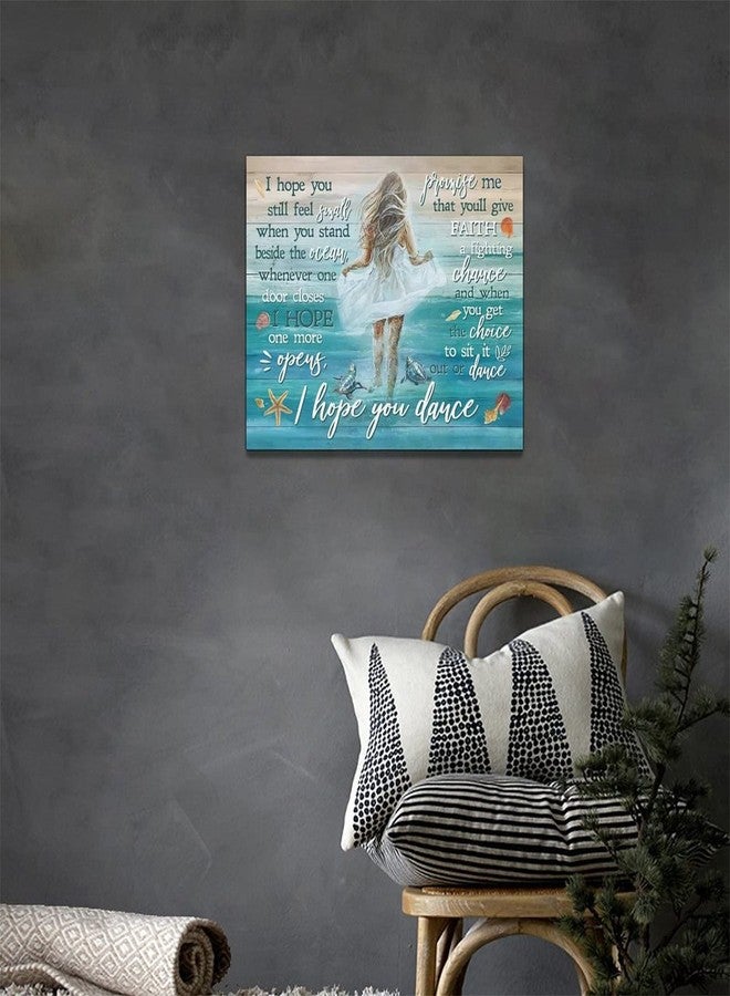 Tijuboni Beach Canvas Wall Art Ocean Coastal Shell Starfish White Dress Girl Wall Decor I Hope You Dance Pictures Painting Prints Coastal Theme Framed Artwork Decor for Bathroom Bedroom Living Room 12"x16" - Image 3