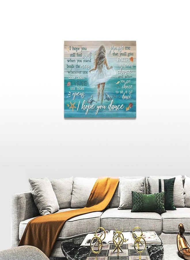 Tijuboni Beach Canvas Wall Art Ocean Coastal Shell Starfish White Dress Girl Wall Decor I Hope You Dance Pictures Painting Prints Coastal Theme Framed Artwork Decor for Bathroom Bedroom Living Room 12"x16" - Image 5
