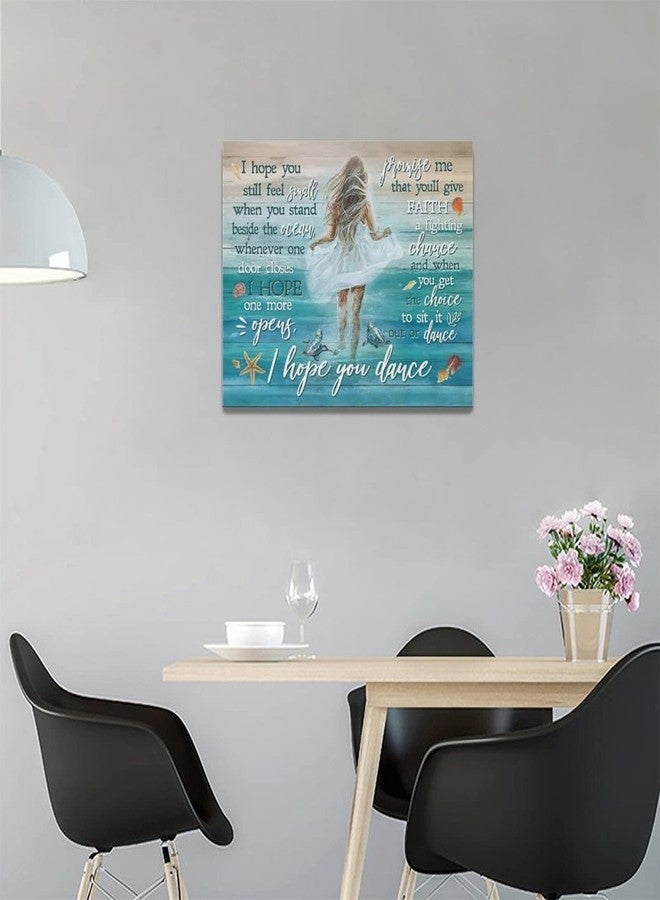 Tijuboni Beach Canvas Wall Art Ocean Coastal Shell Starfish White Dress Girl Wall Decor I Hope You Dance Pictures Painting Prints Coastal Theme Framed Artwork Decor for Bathroom Bedroom Living Room 12"x16" - Image 4